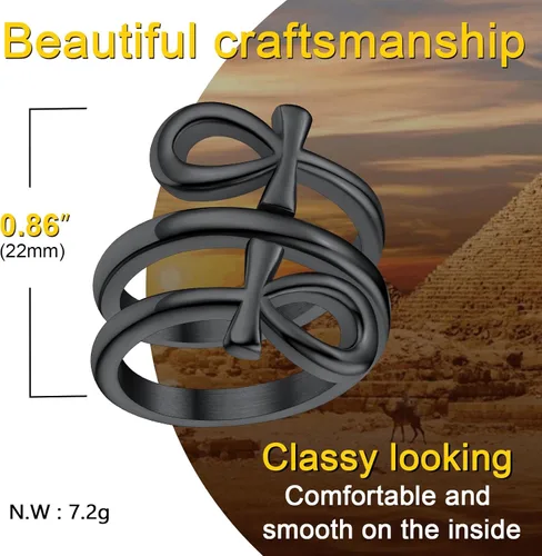 Miniatura 5 de ChainsProMax Puede grabar anillos de cruz Ankh para hombres y mujeres, anillo de mitología de joyería egipcia, acero inoxidable, chapado en oro