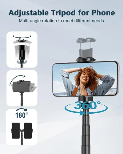 Miniatura 4 de Trípode automático para teléfono, 67 pulgadas de despliegue automático para selfie stick con control remoto, giratorio de 360°, extensible