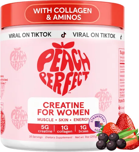 Miniatura 10 de Polvo de Monohidrato de Creatina Peach Perfect, Creatina para el Crecimiento de Glúteos para Mujeres con Colágeno, BCAAs, 5g de Creatina Vegana