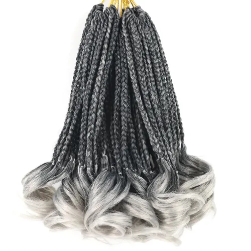 Miniatura 24 de Trenzas de ganchillo rizado francés T33, cabello pre-anillado 10 pulgadas, trenzas cortas rizadas francesas con extremos rizados, trenzas box