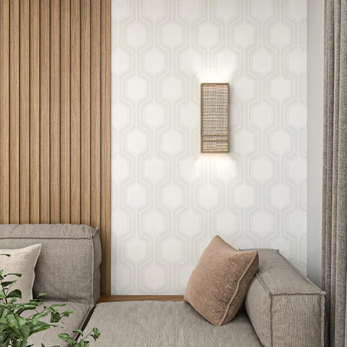 Miniatura 2 de Tomete Papel tapiz moderno para despegar y pegar, papel de pared geométrico bohemio, papel adhesivo gris claro y blanco para cajones de gabinetes