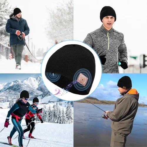 Miniatura 4 de Euezmy Gorro Bluetooth para hombre, gorro Bluetooth con auriculares, gorro de punto de invierno con música, cosas para hombres, regalos de Navidad