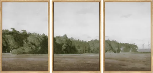 Miniatura 29 de SIGNWIN Conjunto de arte de pared de lienzo enmarcado, acuarela pastel, cielo de nubes rosas, colina verde del campo, naturaleza, vida silvestre