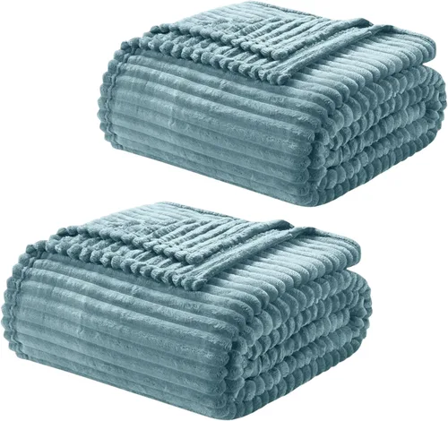 Miniatura 11 de Nestl Manta azul tamaño Queen para cama - Mantas acogedoras y cálidas para mujeres, mantas de felpa grande de vellón para niñas, azul piedra, 90 x
