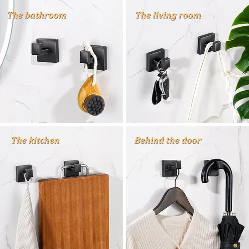 Miniatura 3 de Juego de accesorios de baño de 5 piezas, color negro mate, toallero montado en la pared, soporte para papel higiénico, ganchos de acero inoxidable