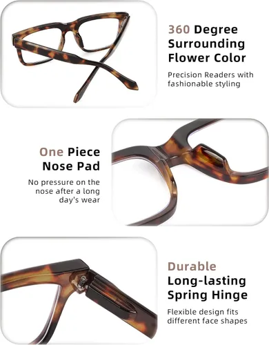 Miniatura 4 de JM Paquete de 5 lentes de lectura para mujeres y hombres, lectores de computadora cuadrados con bloqueo de luz azul, elegantes con bisagras