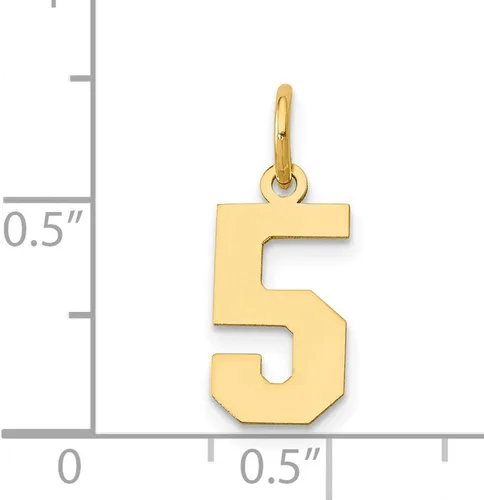 Miniatura 4 de Dije pequeño con número 5 pulido de oro amarillo de 14 k, 0.709 in x 0.276 in, Metal