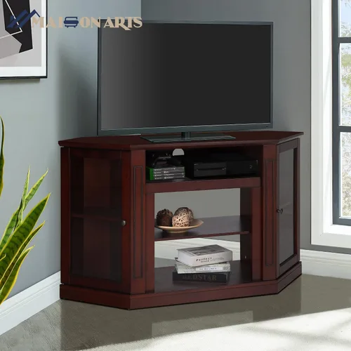 Miniatura 6 de MAISON ARTS Moderno soporte de TV de esquina con centro de entretenimiento de almacenamiento con 2 puertas, mesa de consola multimedia para sala