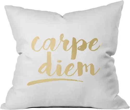 Oh, Susannah Carpe Diem - Funda de almohada cursiva de 18 x 18 pulgadas, fundas de almohada inspiradoras doradas
