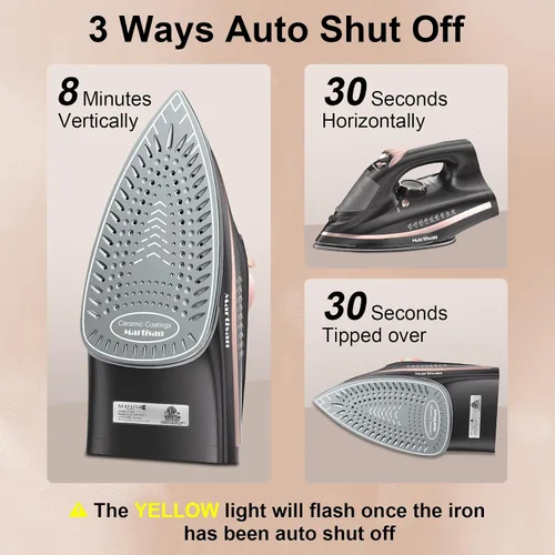 Miniatura 6 de Martisan Plancha inalámbrica para ropa, 1600 W, inalámbrico, calentamiento rápido, cable retráctil, base de carga de energía, suela de cerámica