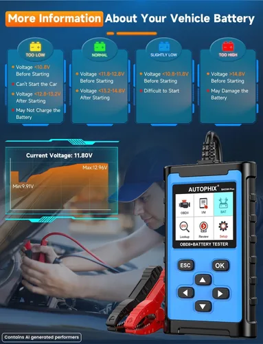 Miniatura 5 de AUTOPHIX Escáner OBD2 2 en 1 con probador de batería, BAS300 Plus 12V 100-2000 CCA carga de batería prueba de arranque lector de código de coche