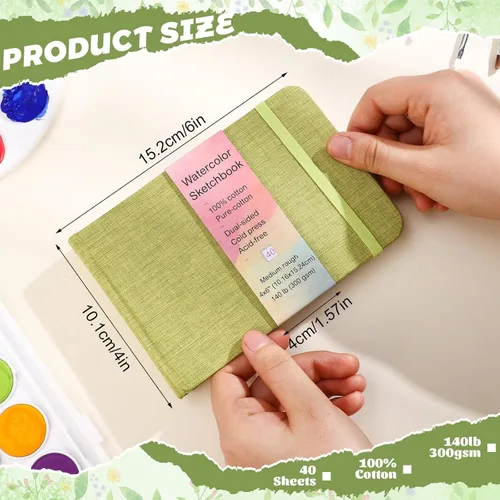 Miniatura 2 de 40 hojas de acuarela de 4 x 6 pulgadas, 140 libras/300 GSM, cuaderno de bocetos de acuarela de prensa en frío, cuaderno de acuarela para pintar
