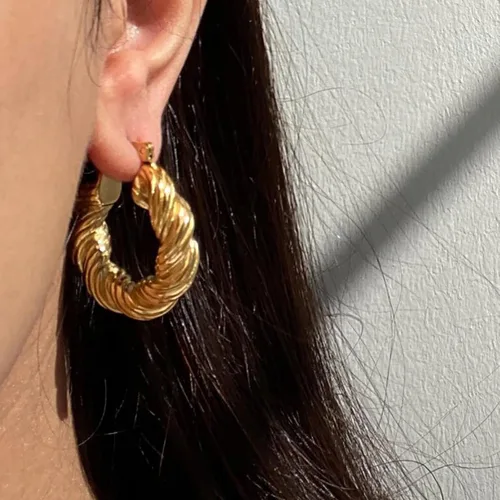 Miniatura 39 de Aretes de aro gruesos de oro para mujer, chapados en oro de 14 quilates, aretes de aro triple, hipoalergénicos, a la moda, aretes de aro gruesos