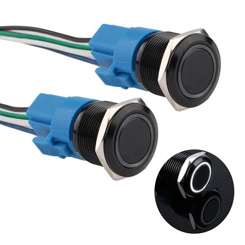 Miniatura 13 de Interruptor de botón con cierre de 0.630 in, anillo 3A, LED, 12V-24V, interruptor de botón de metal negro, carcasa de aluminio autobloqueante
