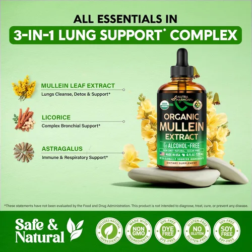 Miniatura 7 de Gotas de gordolobo para pulmones - Líquido orgánico USDA - Suplemento de extracto de hoja de gordolobo - Hecho en Estados Unidos - Limpieza pulmonar