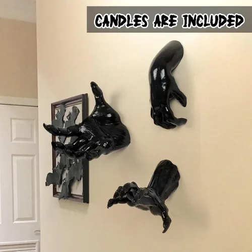 Miniatura 2 de DAZONGE Decoraciones de Halloween para interiores y exteriores, paquete de 3 manos espeluznantes que se extienden montadas en la pared con velas