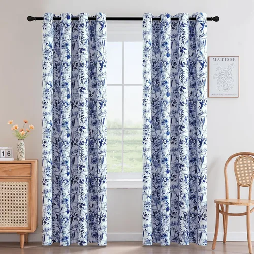 Miniatura 18 de H.VERSAILTEX Cortinas opacas de 63 pulgadas de largo, juego de 2 paneles de cortinas con estampado floral para sala de estar, cortinas de ventana