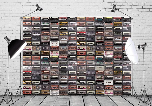 Miniatura 3 de BELECO Telón de fondo de música estilo vintage de 5 x 3 pies, cintas de cassette de audio, música retro, concierto, fiesta, fondo de papel tapiz