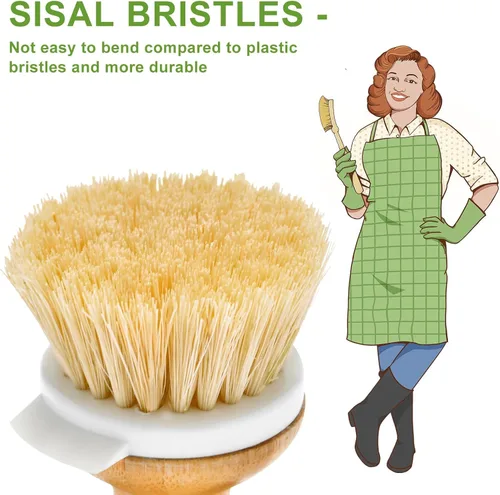 Miniatura 2 de SUBEKYU Cepillo para platos de bambú, cepillo para lavar platos de cocina, cepillo de madera natural para limpiar platos, sartenes/ollas, raspador 1