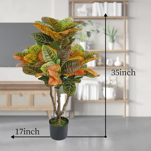 Miniatura 2 de momoplant Planta artificial de croton, higuera de hoja de violín sintética de 39 pulgadas, árboles artificiales para decoración del hogar, árbol