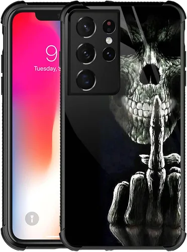 Funda compatible con Samsung Galaxy S22 Ultra, diseño de calavera de dedo medio, diseño increíble a prueba de golpes, antiarañazos, carcasa trasera