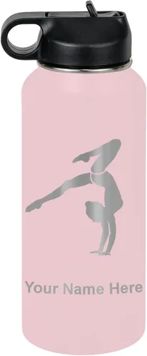 Miniatura 37 de LaserGram Botella de agua personalizada, soporte de mano de gimnasta, acero inoxidable de doble pared aislada al vacío con popote superior, regalo
