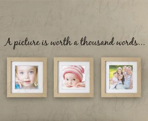 A Picture is Worth a Thousand Words - Family Home Love Living Room - Quote Design Sticker, Vinyl Wall Decal, Lettering Art Mural Decor, Saying Black