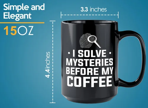 Miniatura 6 de Taza de café detective de 15 onzas, color negro - I solve mysteries - Oficial de policía policía patrulla detective sheriff aplicación de la ley