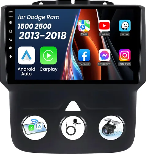4 GB RAM+64 GB ROM Radio de coche para Dodge Ram 1500 2500 2013-2018: 1280 * 800 Pantalla táctil Car Stereo Upgrade Wireless CarPlay Android Auto