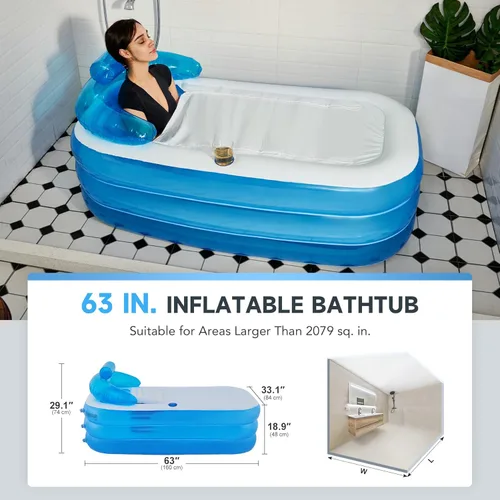 Miniatura 4 de CO-Z Bañera inflable con bomba de aire eléctrica y almohada reposacabezas para baño, bañera inflable portátil para adultos, para exteriores o Azul