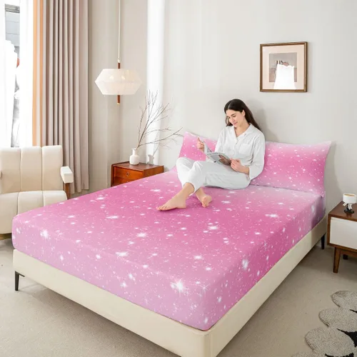 Miniatura 5 de Erosebridal Juego de sábanas bajeras de color rosa degradado para niñas, tamaño individual, Gittler Galaxy Gittler, color rosa claro, pastel