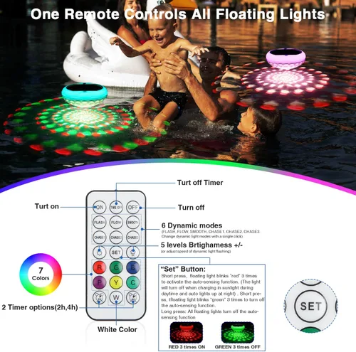 Miniatura 6 de QOLNBY Luces solares flotantes para piscina, recargables por USB, 2600 mAh, luces de piscina con control remoto, 6.69 pulgadas, IP68, impermeable, 2