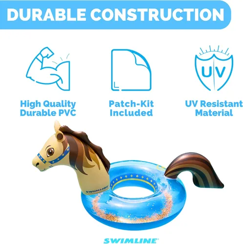Miniatura 4 de Swimline Anillo de piscina de caballo con purpurina – Flotador inflable con diseño divertido para adultos y adolescentes – Anillo de vinilo duradero