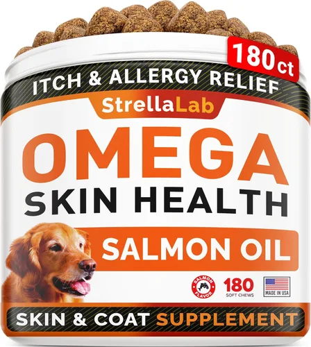 Miniatura 12 de StrellaLab Omega 3 para perros – (360 unidades) Golosinas de aceite de pescado – Alivio de alergias y picazón Suplemento de piel y pelaje – Piel