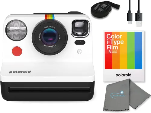 Polaroid Gen 2 Now - Cámara de película instantánea I-Type - Paquete en blanco y negro con un paquete de película a color i-Type (8 fotos
