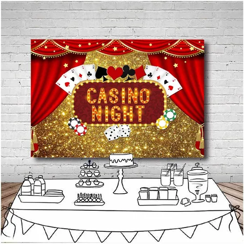 Miniatura 2 de Telones de fondo de fotografía Bokeh con purpurina dorada de Las Vegas, 5 x 3 pies, vinilo de casino, dados de póquer nocturno, cortinas rojas