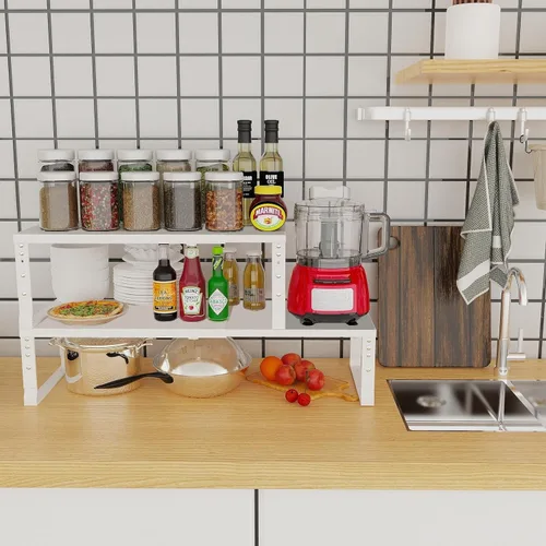 Miniatura 2 de Jojocross Organizador de estantes ampliables para almacenamiento de especias para cocina, apilable, ajustable, despensa, baño, encimera de 2