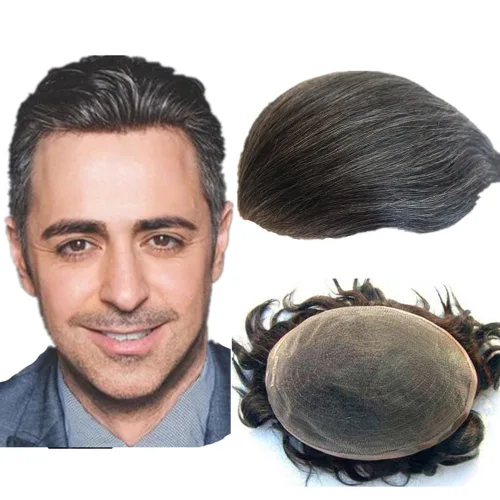 1B20 unidades de cabello gris Toupee para hombres piezas para hombre NLW sistema de reemplazo de heredero humano europeo para hombres 10x8 "toupee