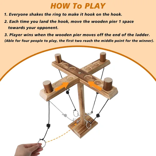 Miniatura 3 de Juego de batalla de lanzamiento de ganchos y anillos para 4 jugadores, ganchos de madera hechos a mano para adultos, juego interactivo de fiesta