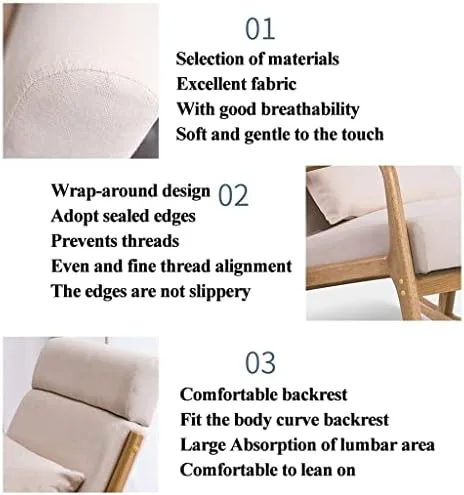 Miniatura 5 de Solid Wood Rocking Chair with Footrest Modern Fabric Design Comfortable Headrest for Home Office & StudyStylish & Ergonomic Seating