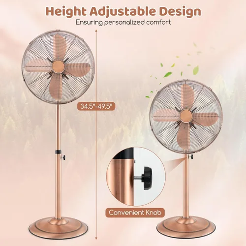 Miniatura 5 de LDAILY Ventilador de pedestal, ventilador oscilante de 16 pulgadas con 3 velocidades, velocidad ancha, altura y ángulo ajustables, ventilador