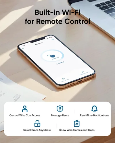 Miniatura 4 de eufy Security Smart Lock C33, cerradura de puerta con teclado con asa, perilla de puerta de huellas dactilares, cerradura de puerta de entrada sin