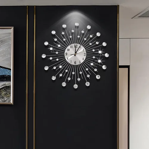 Miniatura 4 de Reloj de pared grande de 19.7 pulgadas para decoración de sala de estar, reloj de pared moderno, silencioso, de metal, con diseño de estrella, Plata