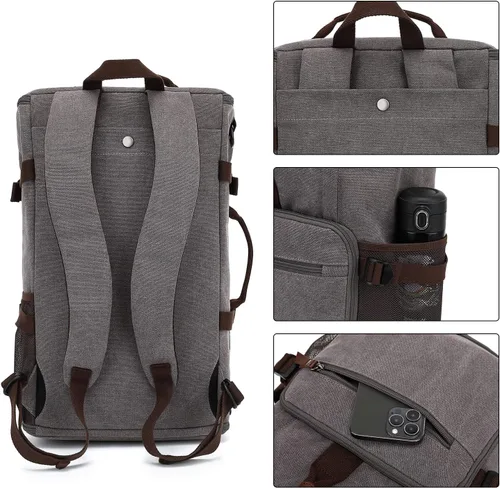 Miniatura 3 de Kalesi Mochila Bolsa de Lona para Gimnasio 4 Vías Impermeable con Compartimento para Zapatos para Viaje Deporte Senderismo Laptop, Gris Vintage