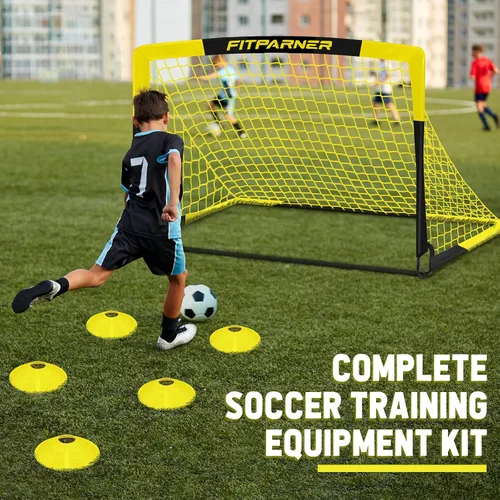 Miniatura 8 de Juego de 2 redes de fútbol portátiles con pelota, conos, kit completo de equipo de entrenamiento para niños pequeños, jóvenes, niños de 3 a 14 años