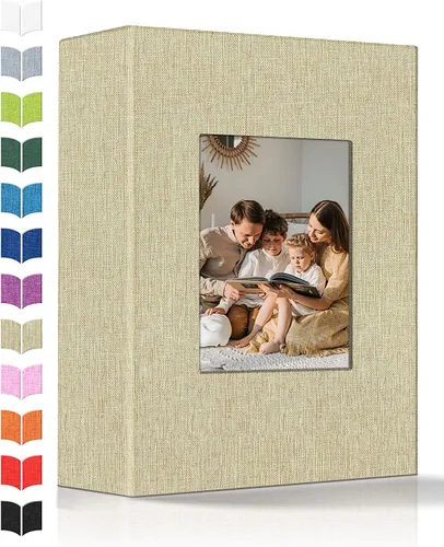 Álbum de fotos Artfeel 4x6 con 100 bolsillos, álbumes de fotos deslizables, libro de memorias con cubierta de lino y ventana frontal, libro de fotos