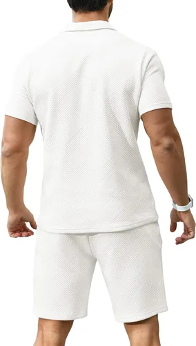 Miniatura 4 de KUYIGO Conjunto de camisa polo y pantalones cortos para hombre, trajes de verano a la moda, casual, de manga corta, traje de 2 piezas para hombre