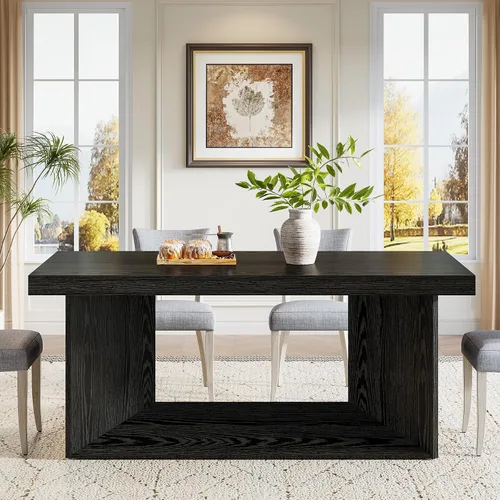 Miniatura 4 de Tribesigns Mesa de comedor de 63 pulgadas para 4-6, mesa de cocina de granja con pedestal resistente, muebles rectangulares de madera para el hogar
