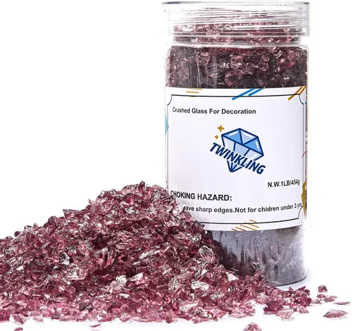 Miniatura 7 de TWINKLING Grava de vidrio de alto brillo con destellos, vidrio roto, chips de gemas de fuego, vidrio triturado para chimenea, manualidades