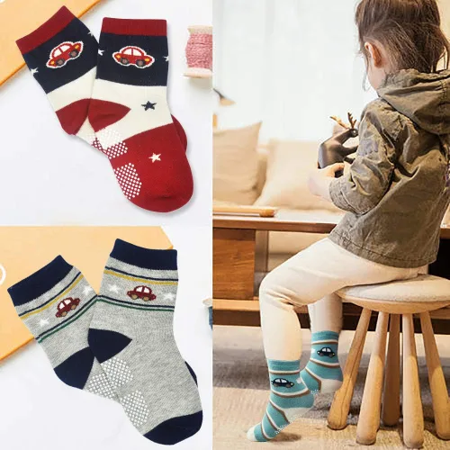 Miniatura 22 de Tphon Calcetines para niños pequeños con empuñaduras, 12 pares de calcetines antideslizantes de algodón para niños y niñas de 1 a 7 años